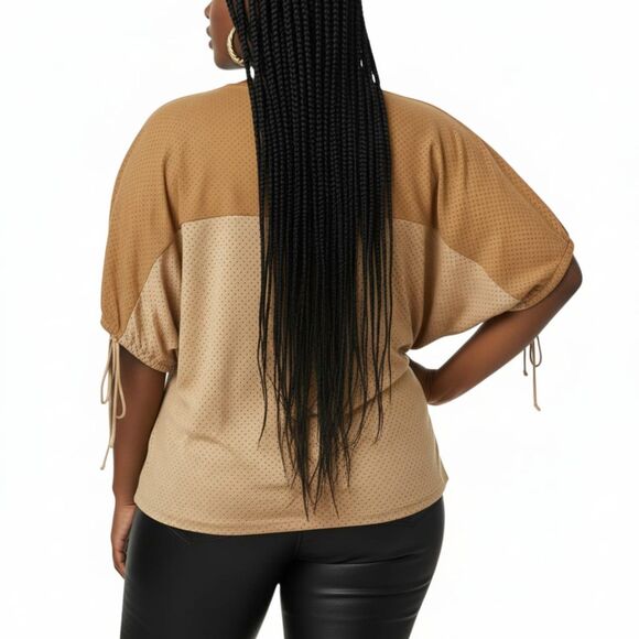 Zenergy by Chico's Tan Camel Faux Suede Tunic Top Batwing Perforated Plus Sz 2X - Picture 3 of 11